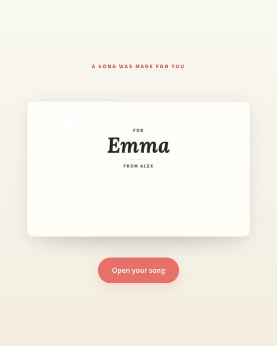 Sample animated digital envelope with an Open your song button